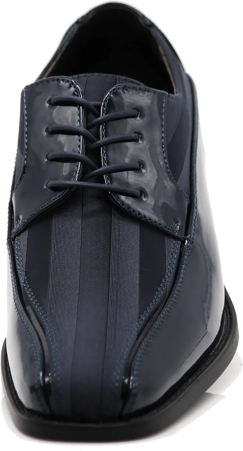 BMY Men's Striped Satin Matching Patent Upper Oxfords Formal Dress Shoes