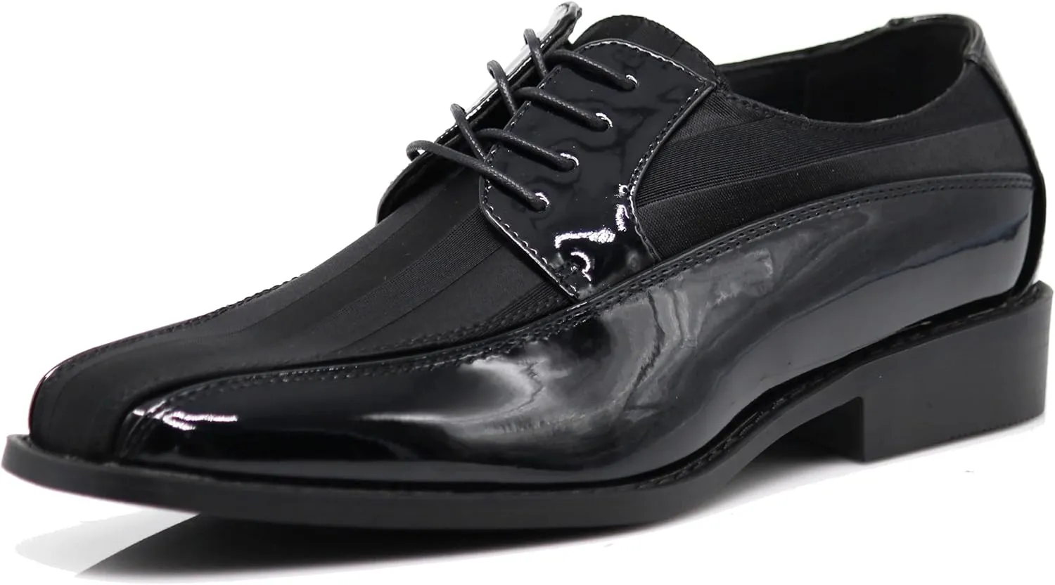BMY Men's Striped Satin Matching Patent Upper Oxfords Formal Dress Shoes