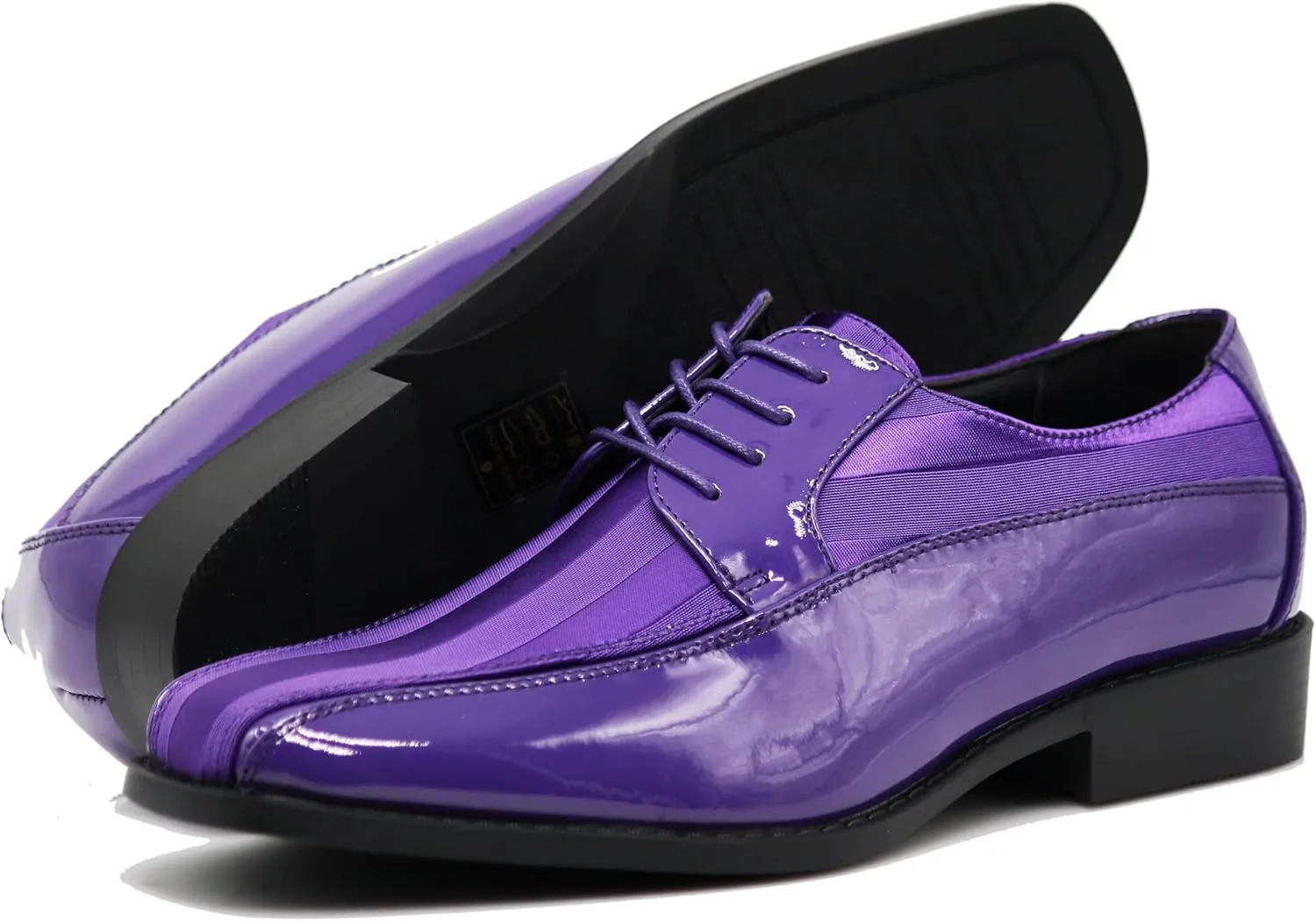 BMY Men's Striped Satin Matching Patent Upper Oxfords Formal Dress Shoes
