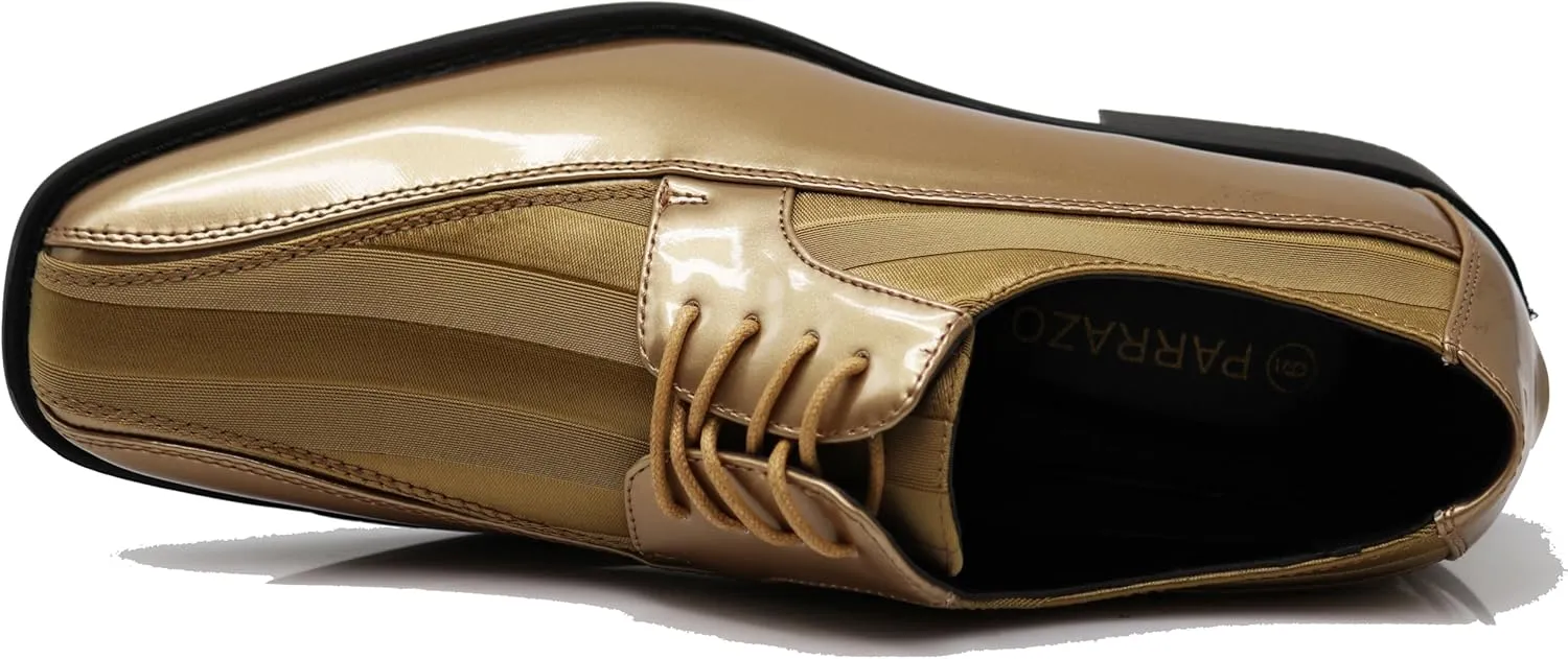 BMY Men's Striped Satin Matching Patent Upper Oxfords Formal Dress Shoes