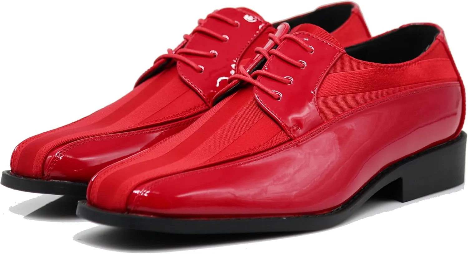 BMY Men's Striped Satin Matching Patent Upper Oxfords Formal Dress Shoes