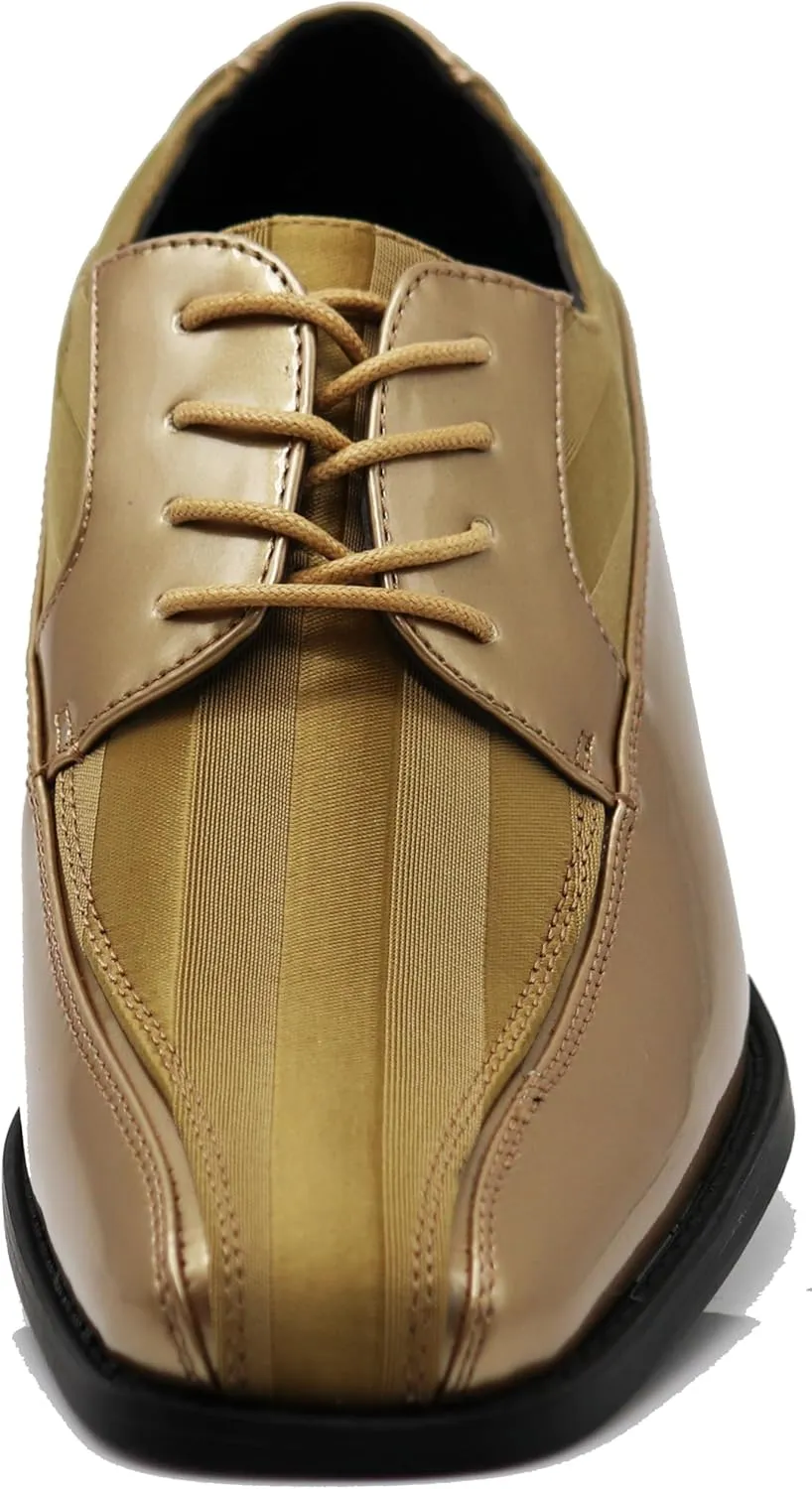 BMY Men's Striped Satin Matching Patent Upper Oxfords Formal Dress Shoes