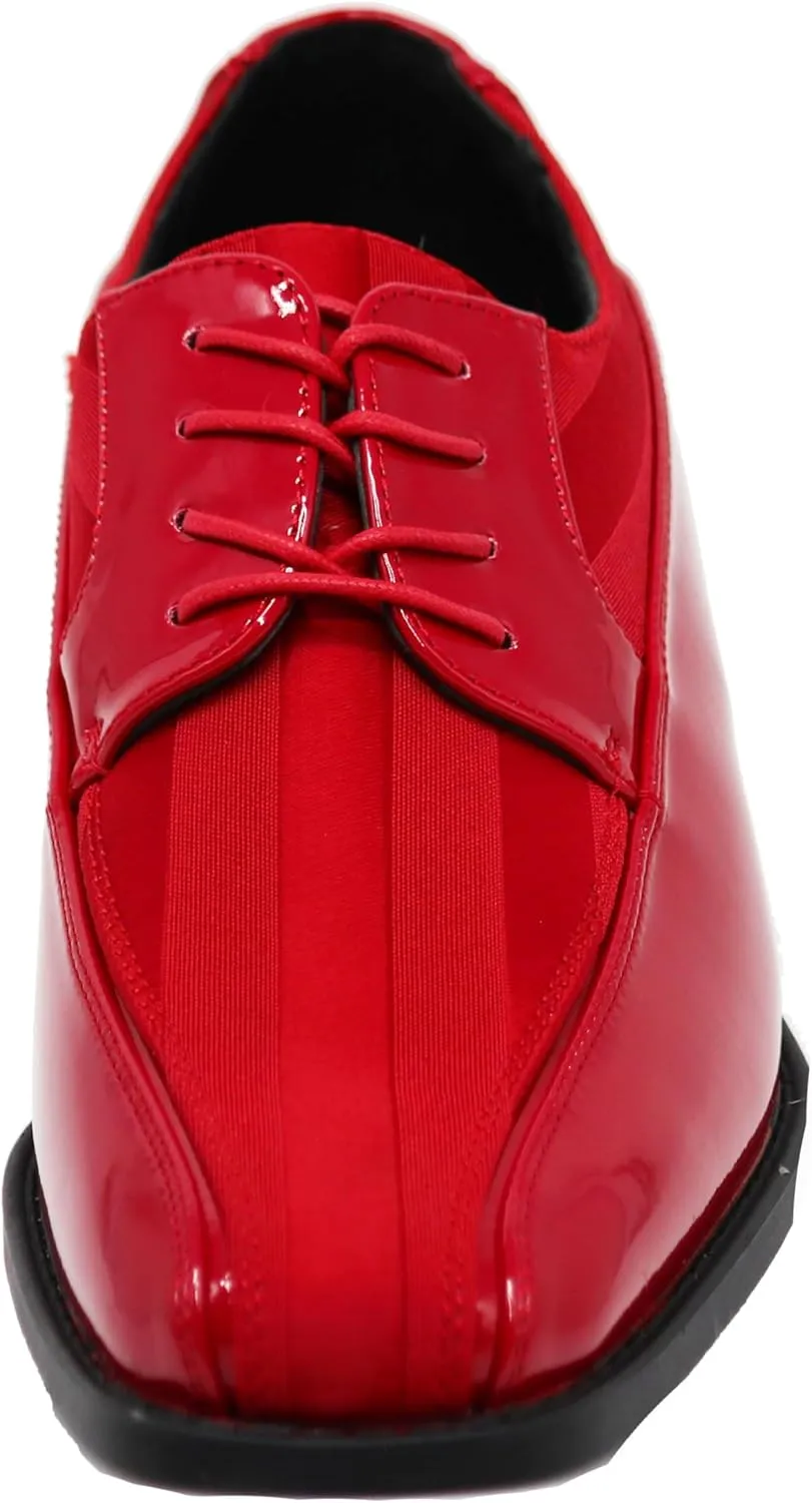 BMY Men's Striped Satin Matching Patent Upper Oxfords Formal Dress Shoes