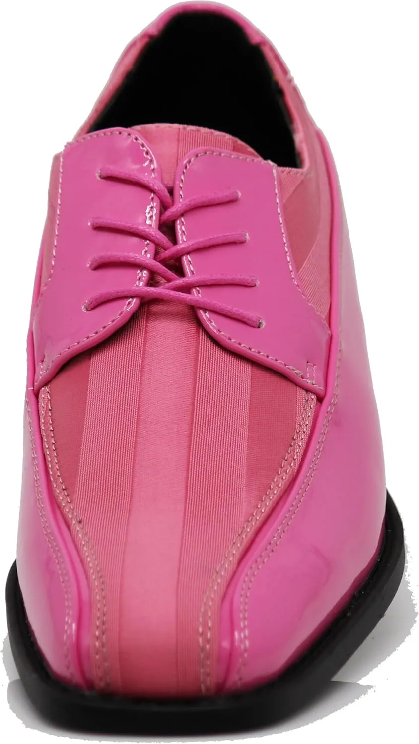 BMY Men's Striped Satin Matching Patent Upper Oxfords Formal Dress Shoes