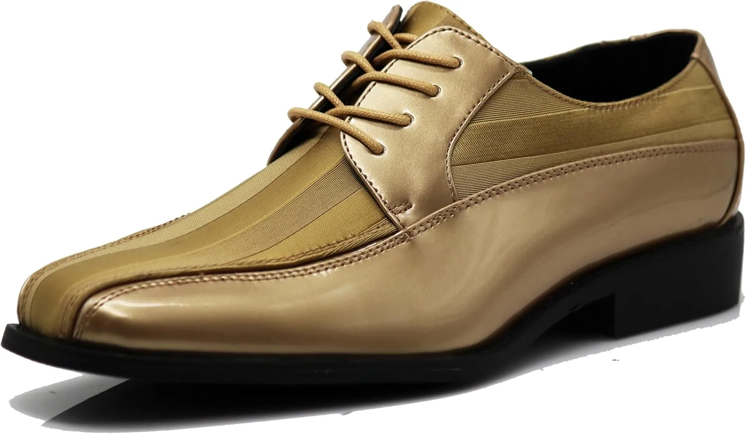 BMY Men's Striped Satin Matching Patent Upper Oxfords Formal Dress Shoes