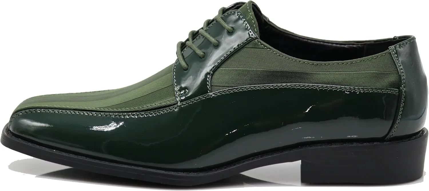 BMY Men's Striped Satin Matching Patent Upper Oxfords Formal Dress Shoes