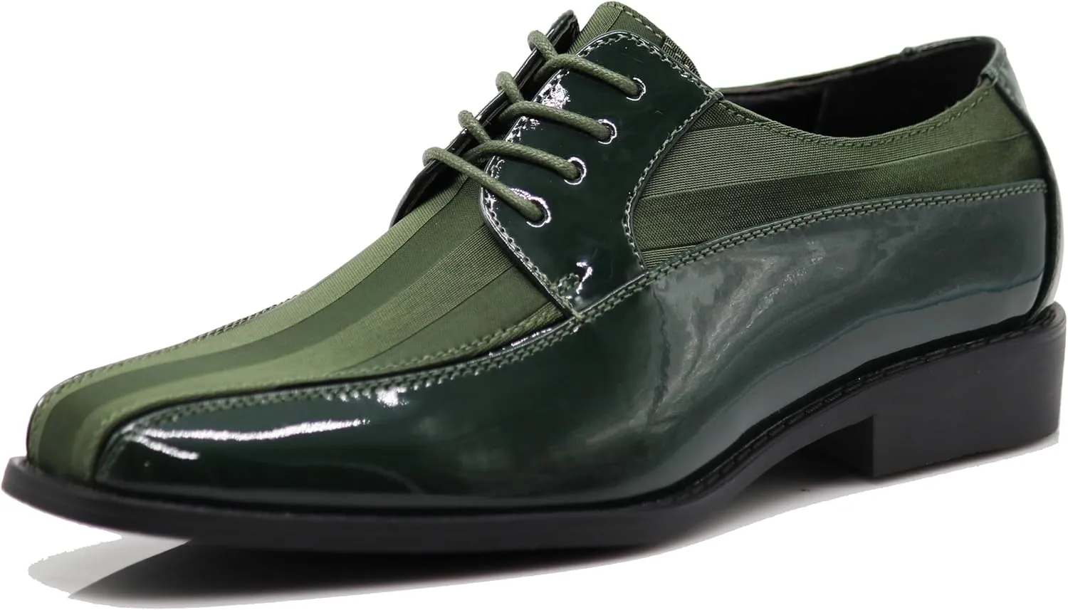 BMY Men's Striped Satin Matching Patent Upper Oxfords Formal Dress Shoes
