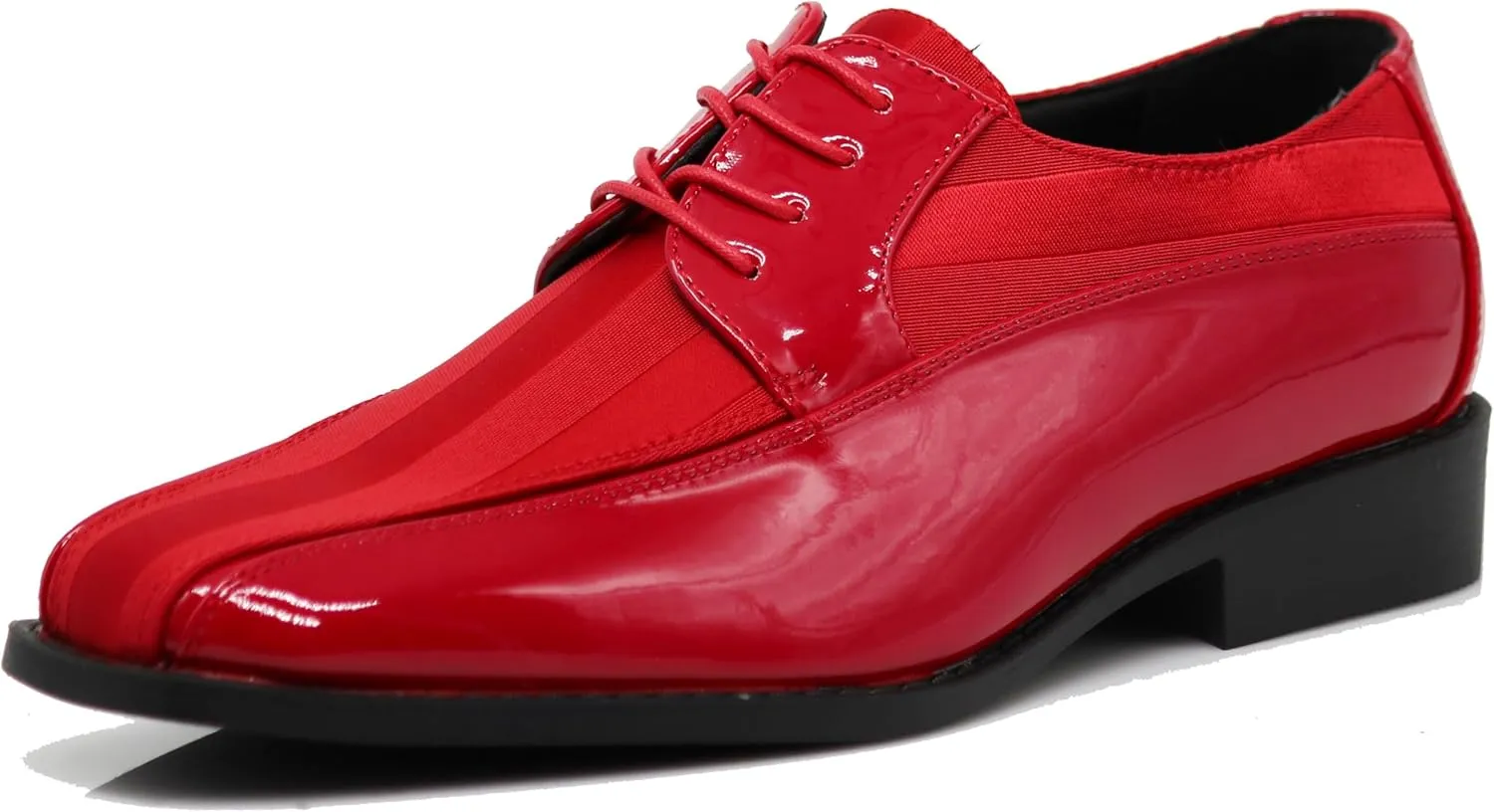 BMY Men's Striped Satin Matching Patent Upper Oxfords Formal Dress Shoes