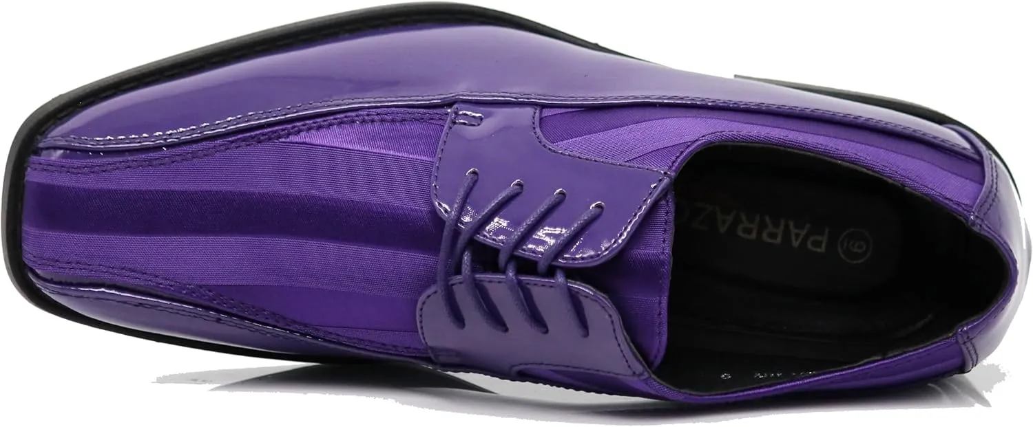 BMY Men's Striped Satin Matching Patent Upper Oxfords Formal Dress Shoes
