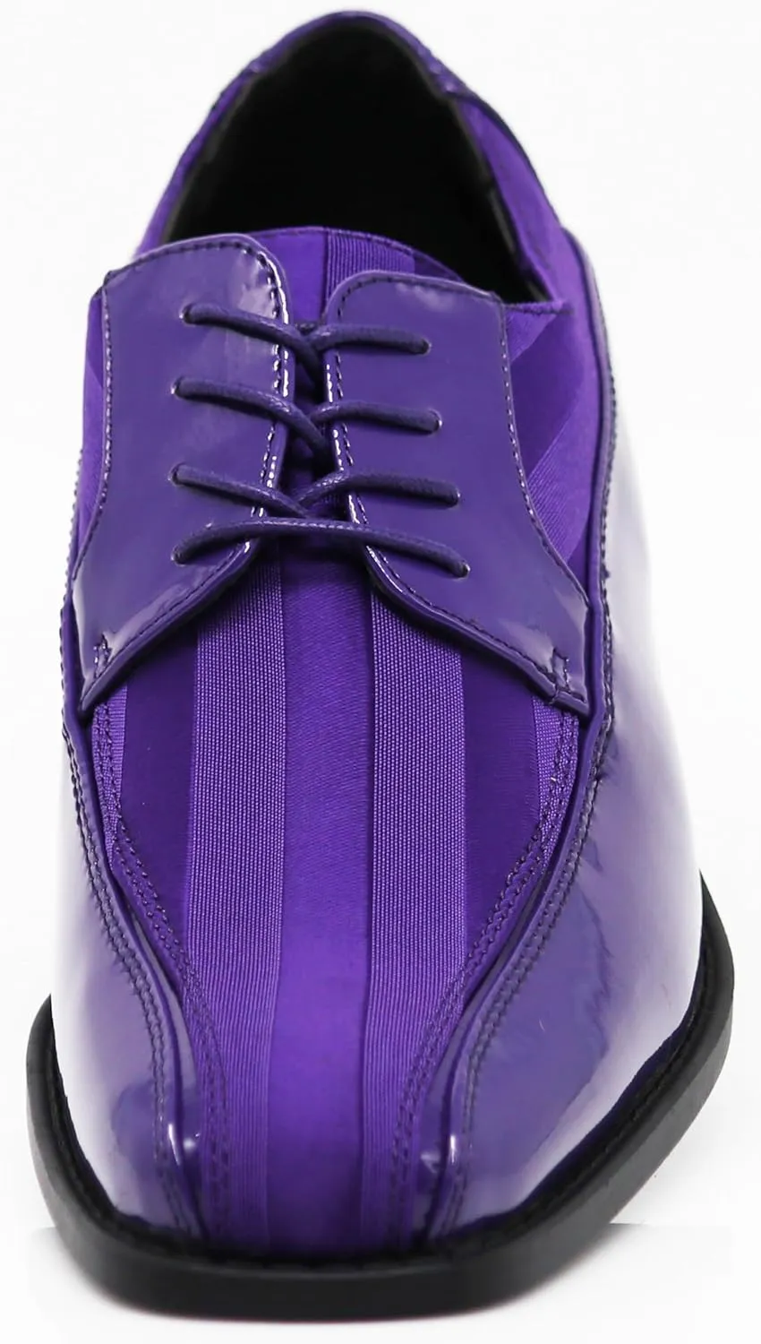 BMY Men's Striped Satin Matching Patent Upper Oxfords Formal Dress Shoes