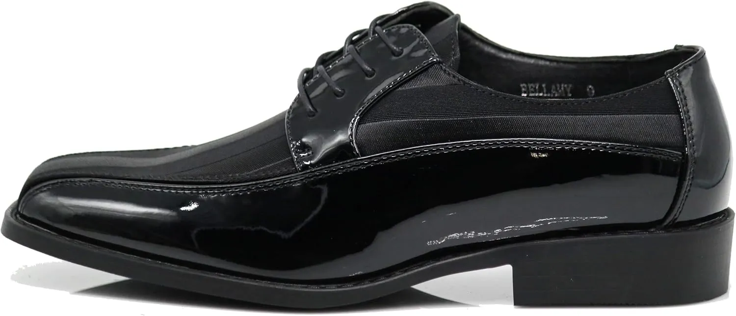 BMY Men's Striped Satin Matching Patent Upper Oxfords Formal Dress Shoes