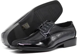 BMY Men's Striped Satin Matching Patent Upper Oxfords Formal Dress Shoes