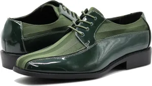 BMY Men's Striped Satin Matching Patent Upper Oxfords Formal Dress Shoes