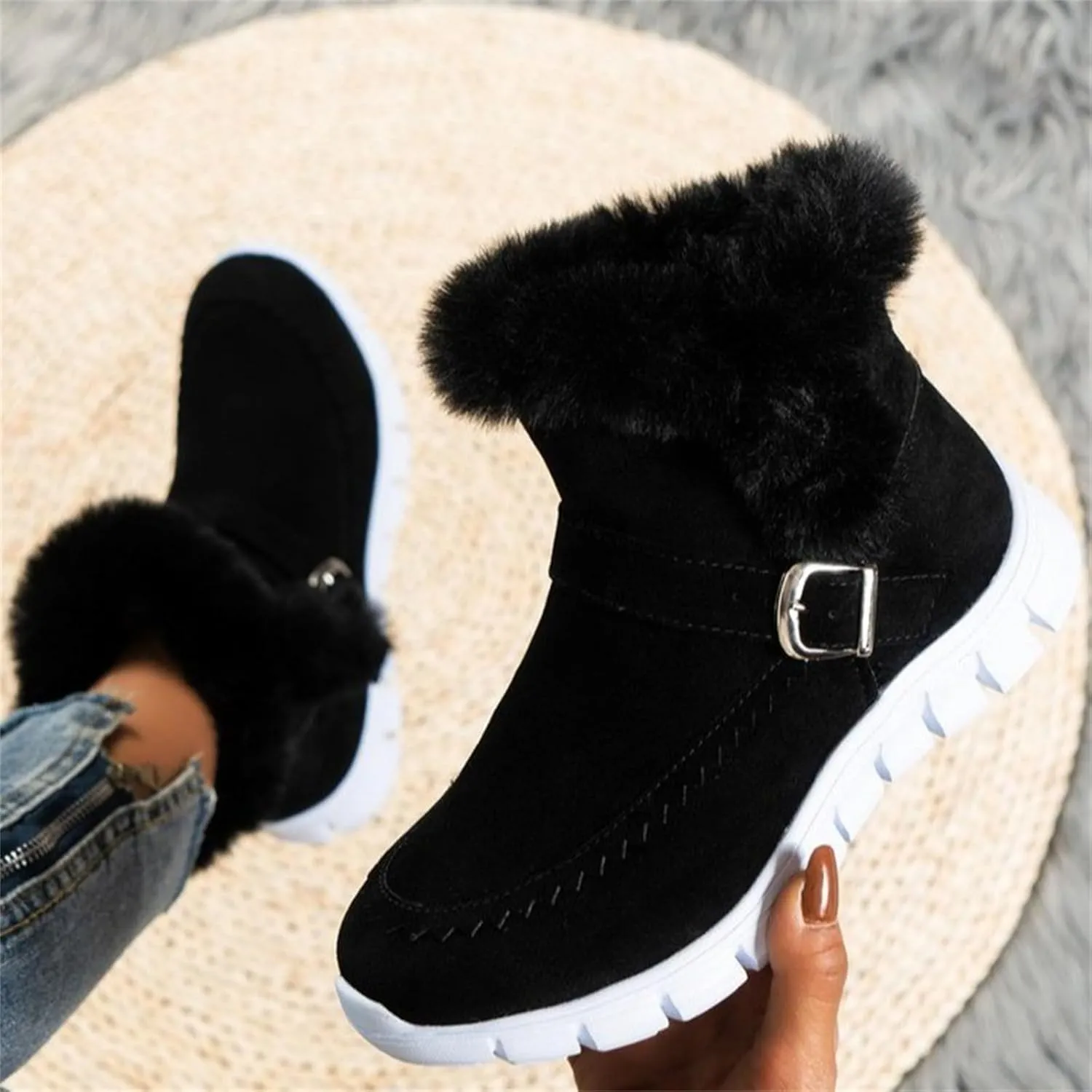 Boots For Women Ankle Booties Dressy Warm Snow Winter Boots Casual Trendy Comfortable Slip On Fur Lined Loafers Shoes