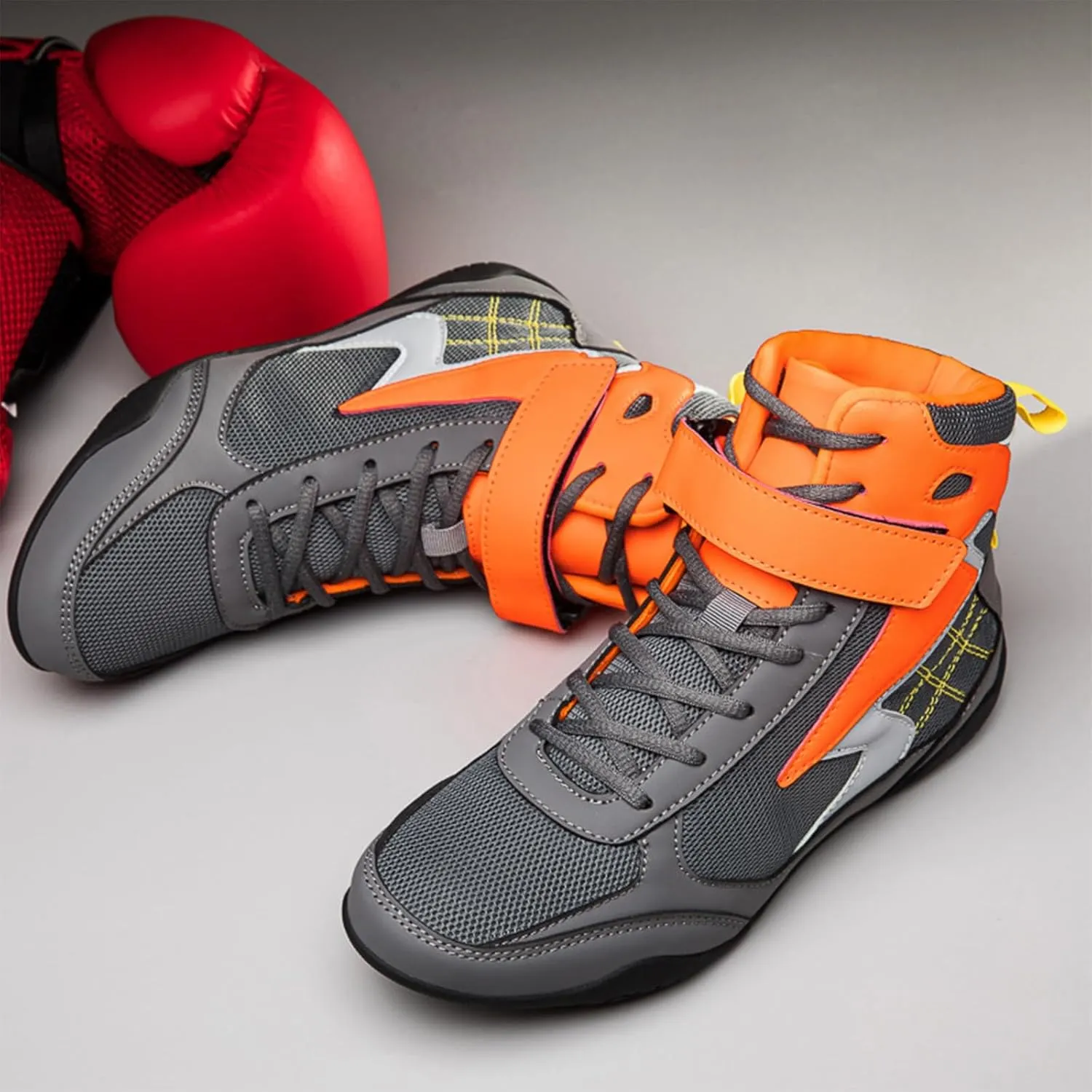 Boxing Shoes for Mens Leather Wrestling Fighting Boots with Mesh and Rubber Sole Kickboxing Training for Gym Powerlifting Bodybuilding