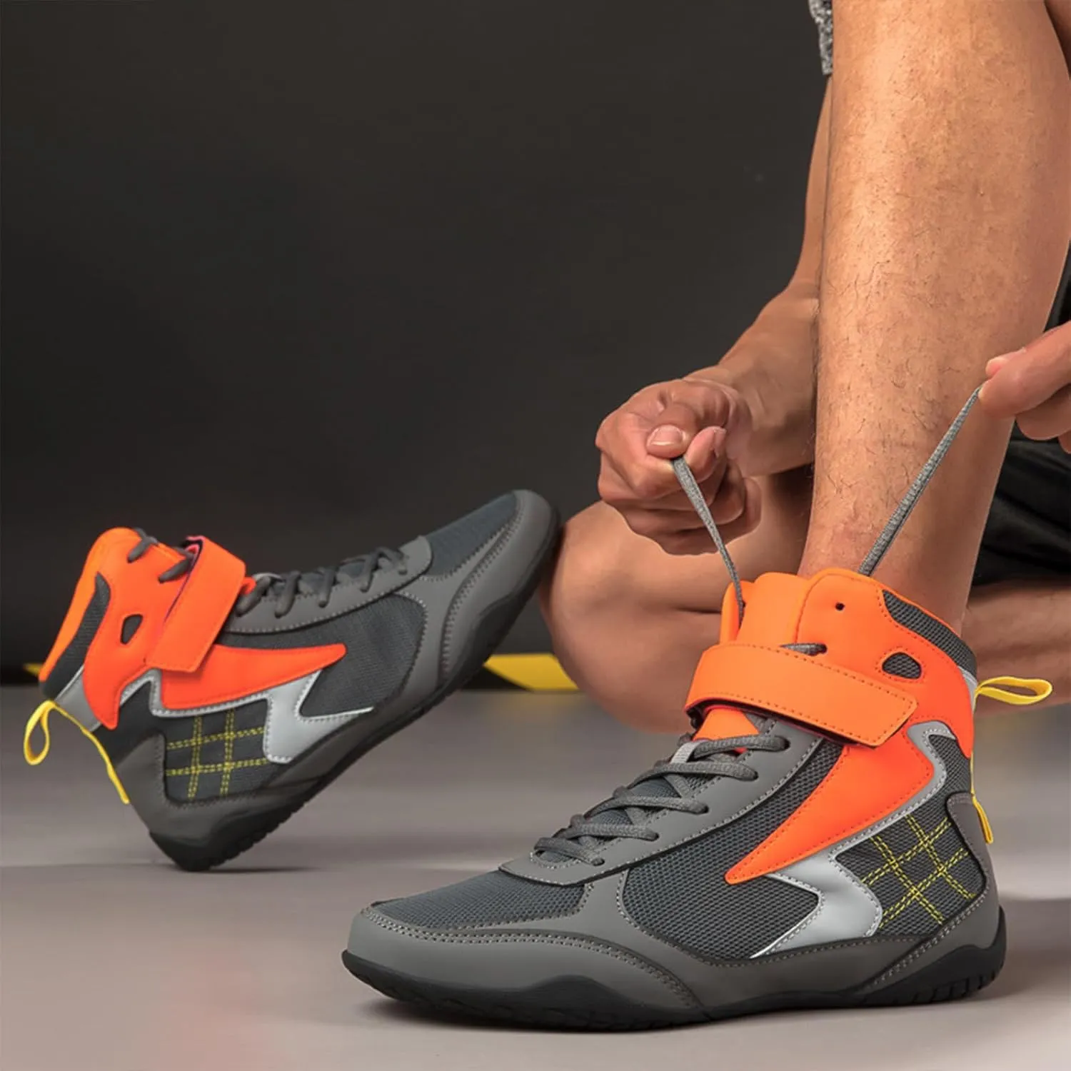 Boxing Shoes for Mens Leather Wrestling Fighting Boots with Mesh and Rubber Sole Kickboxing Training for Gym Powerlifting Bodybuilding