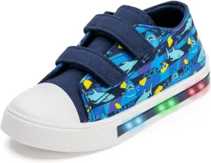 Boys Girls Sneakers Light Up Canvas Shoes for Toddler Kids Easy Fasten Fashion Shoes with Hook and Loops