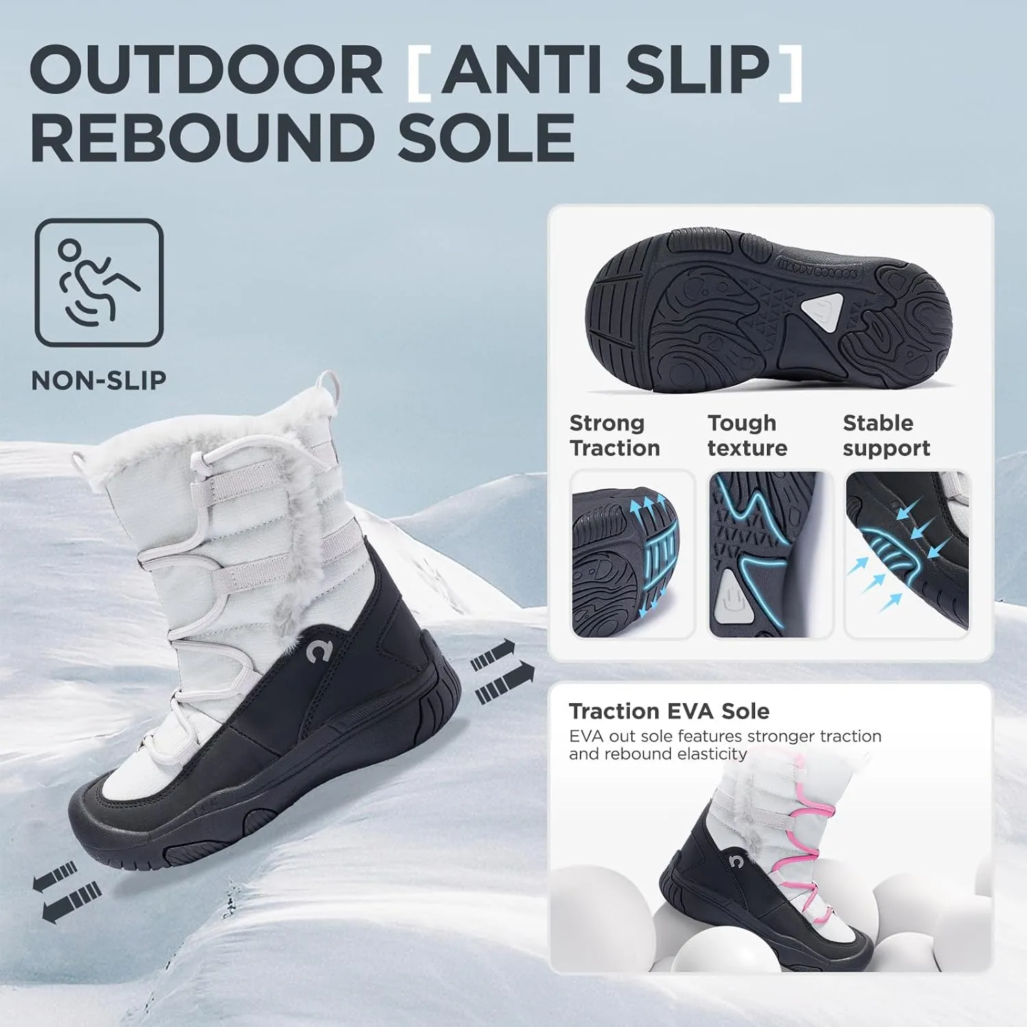 Boys Girls Snow Boots Waterproof Outdoor Sport Warm Cozy Anti-Slip Lightweight Winter Shoes for Toddler/Little/Big Kid