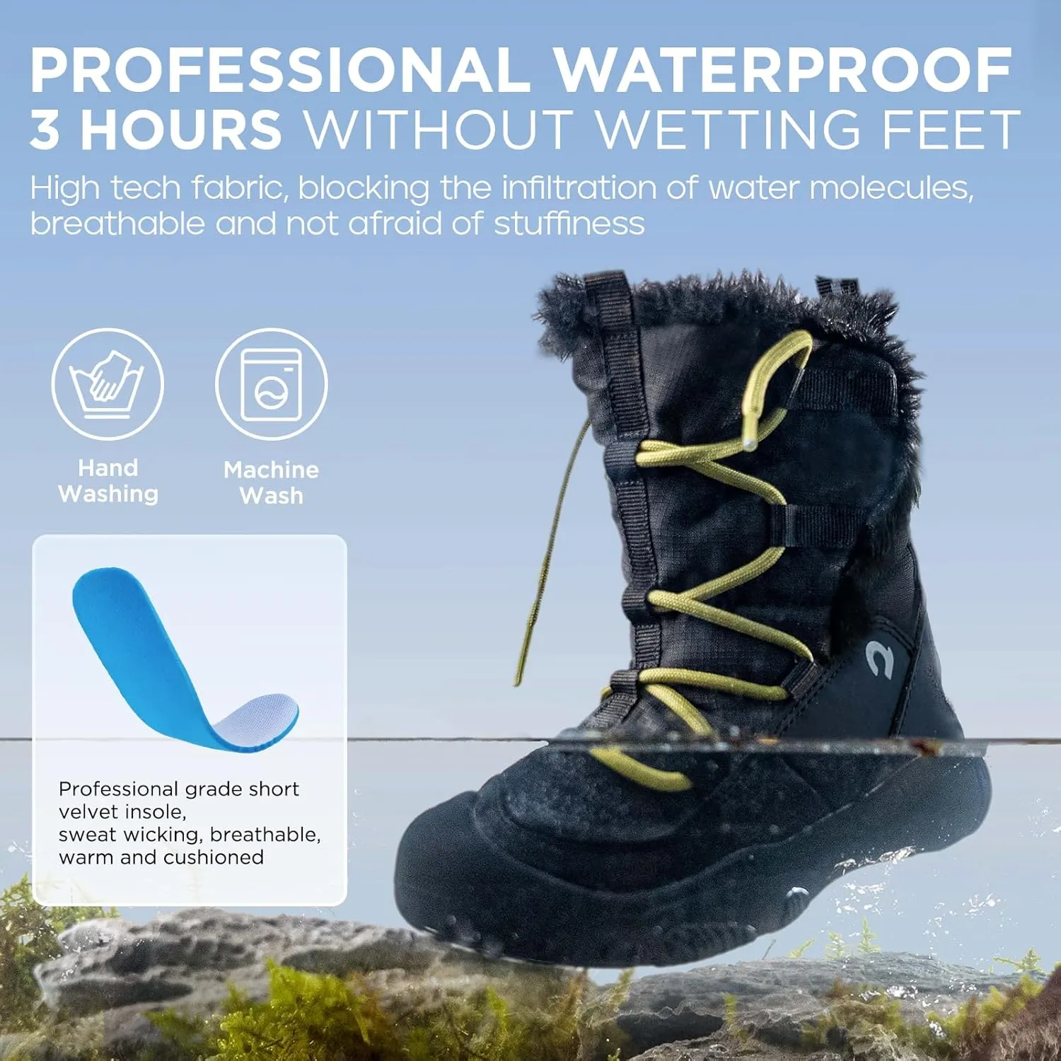 Boys Girls Snow Boots Waterproof Outdoor Sport Warm Cozy Anti-Slip Lightweight Winter Shoes for Toddler/Little/Big Kid