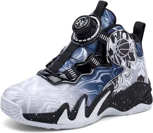 Boys Non Slip Shock Absorbing Basketball Shoes Kids Sneakers Low Top Ultra Light Breathable Casual Walking Shoes Arch Support Running Shoes Black