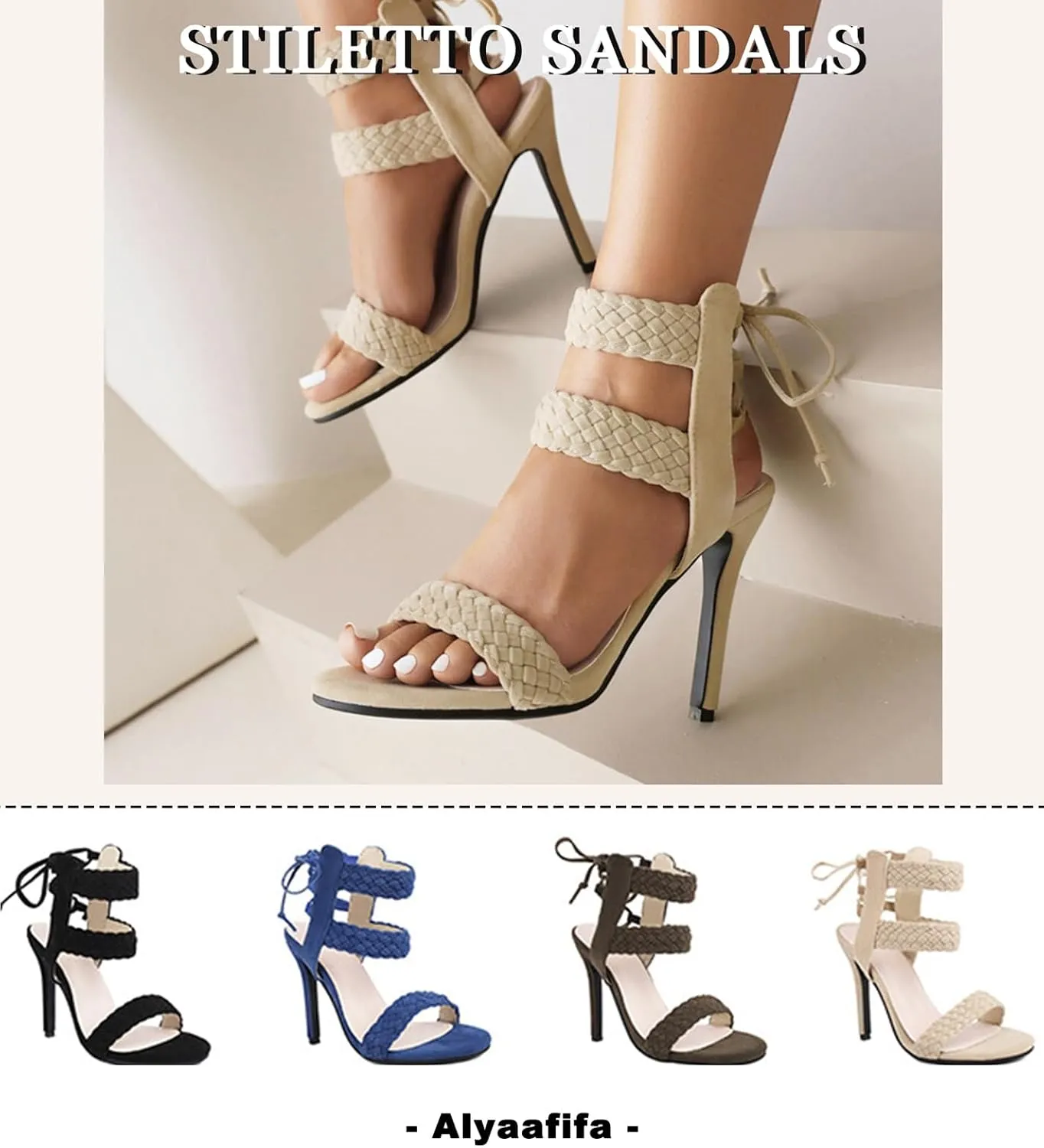 Braided High Heel Stilettos Strappy Sandals for Women Open Toe Suede Dressy Summer Shoes Sexy Elegant Party Event Wedding Prom Ballroom Night Out