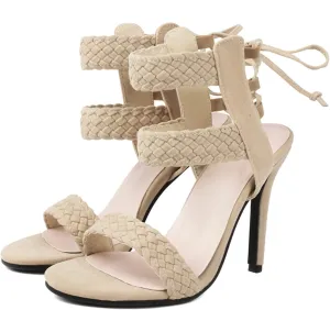 Braided High Heel Stilettos Strappy Sandals for Women Open Toe Suede Dressy Summer Shoes Sexy Elegant Party Event Wedding Prom Ballroom Night Out