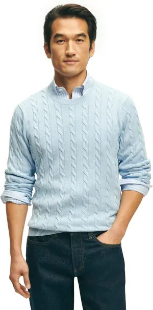 Brooks Brothers Men's Regular Fit Supima Cotton Long Sleeve Half-Zip Sweater, Light Blue/Blue, Large