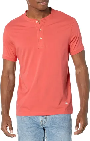 Brooks Brothers Men's Short Sleeve Cotton Jersey Henley Collar Logo T-Shirt, Orange, Medium