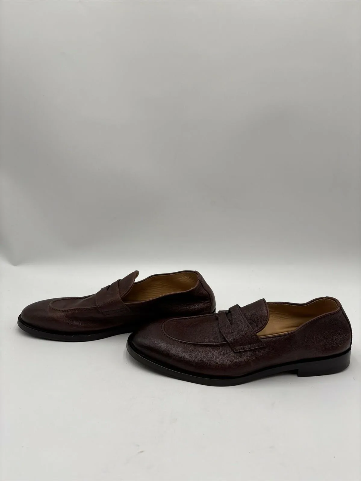 Brunello Cucinelli Men's Leather Flex Penny Loafers Brown Size 41.5 - Very Good