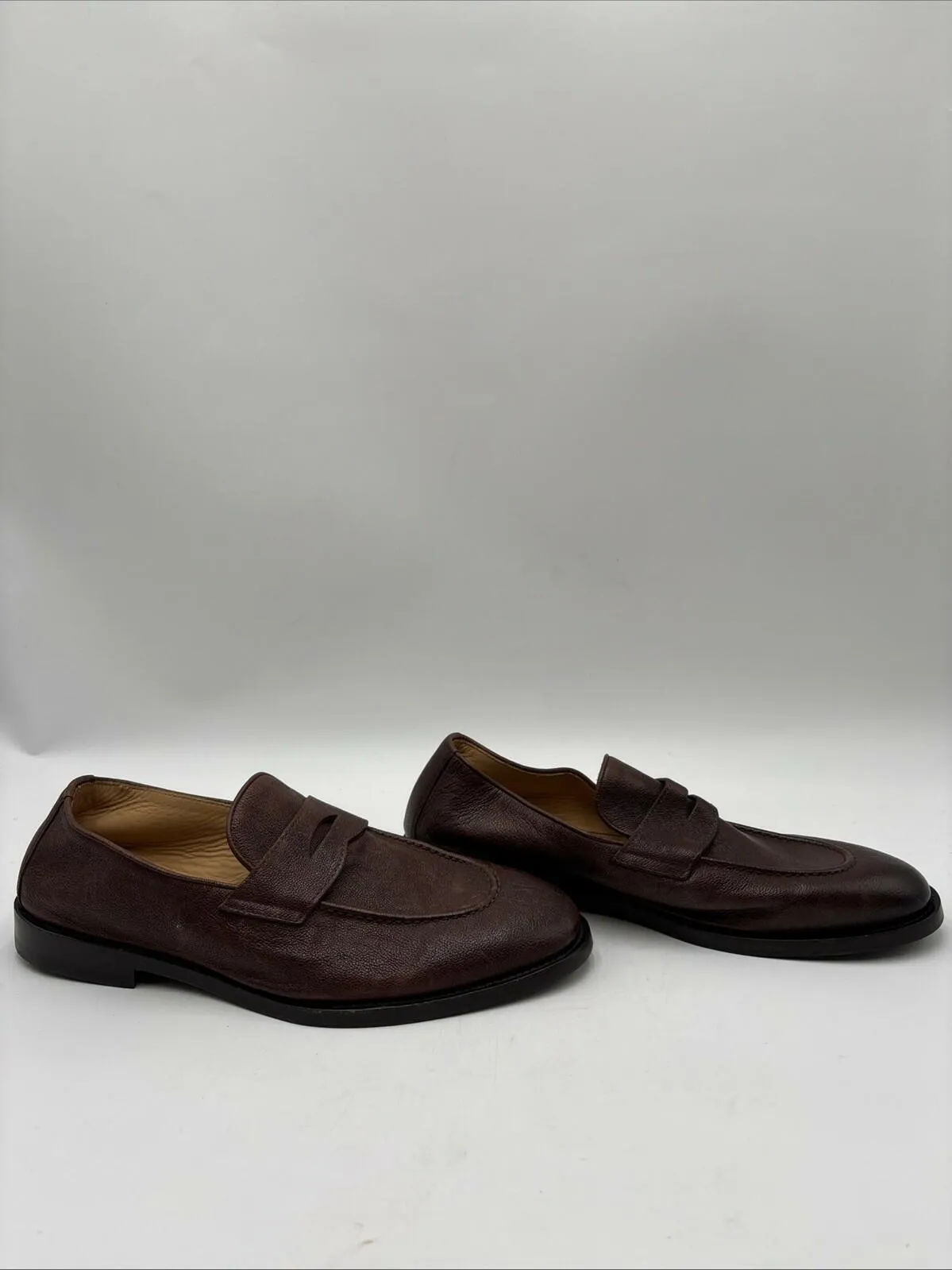 Brunello Cucinelli Men's Leather Flex Penny Loafers Brown Size 41.5 - Very Good