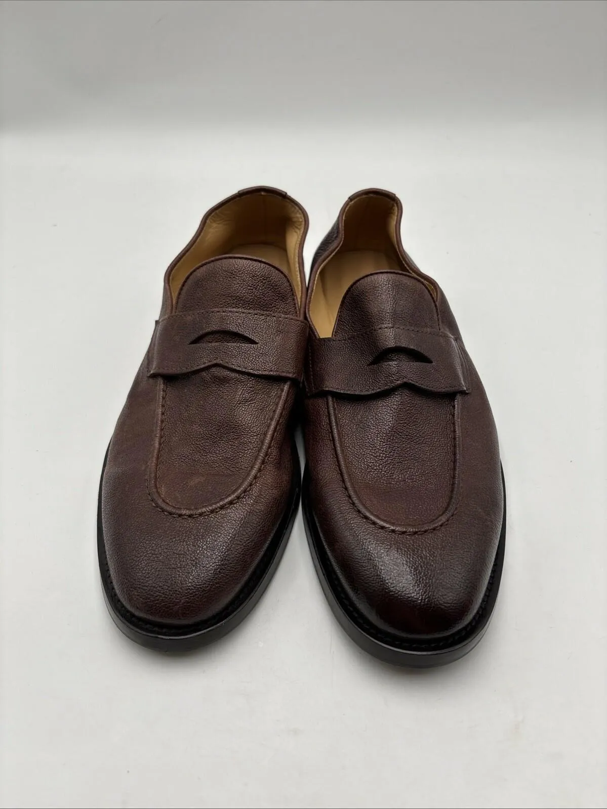 Brunello Cucinelli Men's Leather Flex Penny Loafers Brown Size 41.5 - Very Good