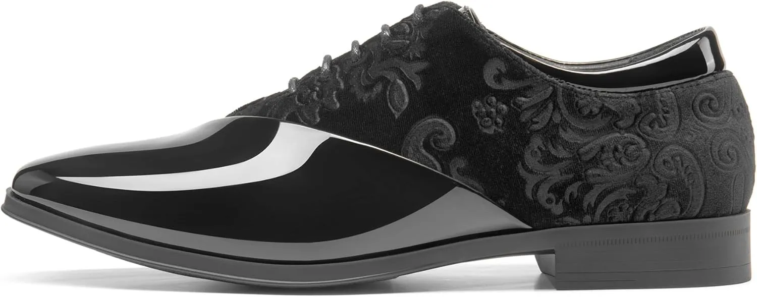 Bruno Marc Men's Dress Tuxedo Shoes Classic Patent Velvet Lace-up Formal Caden Oxford
