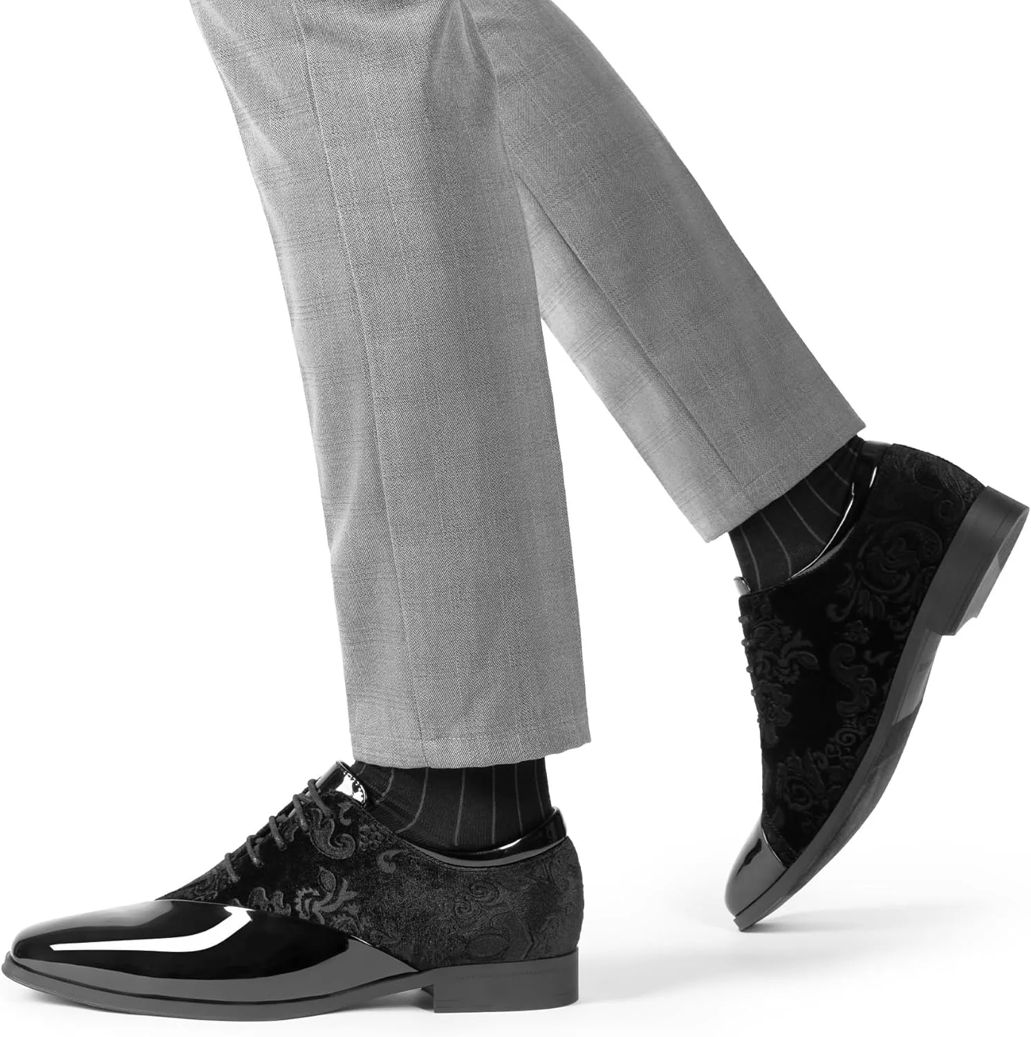 Bruno Marc Men's Dress Tuxedo Shoes Classic Patent Velvet Lace-up Formal Caden Oxford
