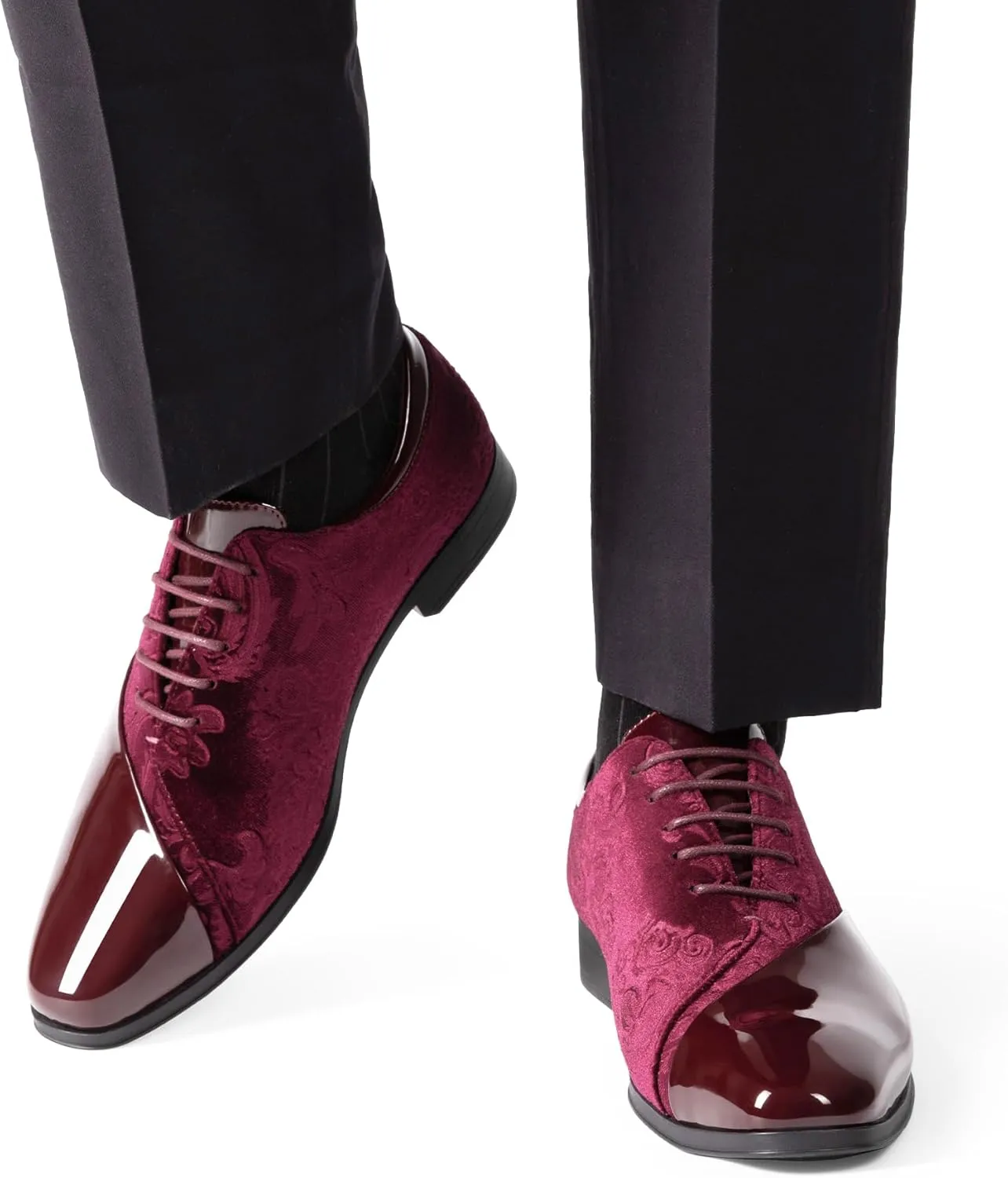 Bruno Marc Men's Dress Tuxedo Shoes Classic Patent Velvet Lace-up Formal Caden Oxford