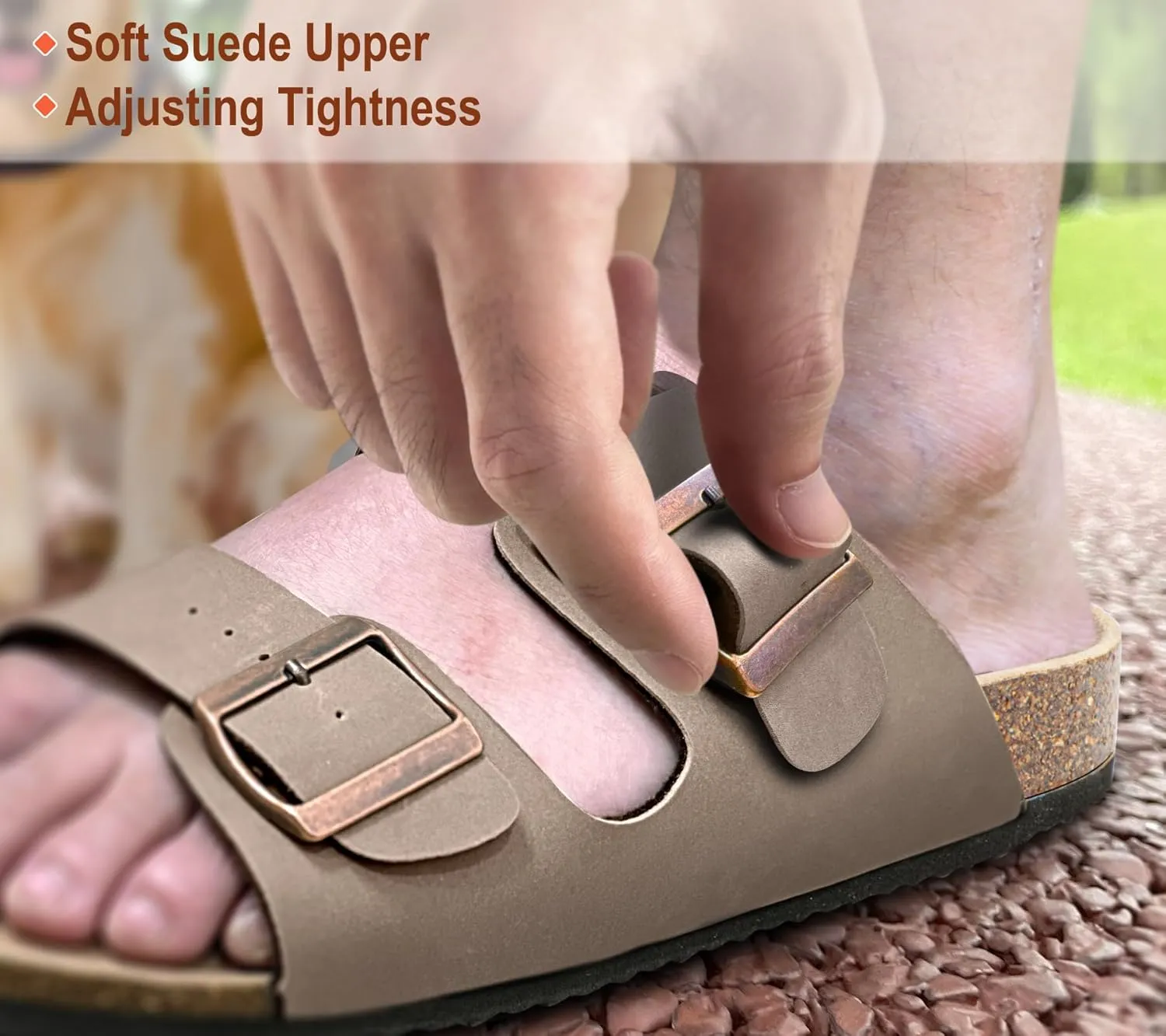 BULLIANT Men's Sandals-Flat Slide Sandals Men Women slip-On-Rubber Outsole and Suede Strap