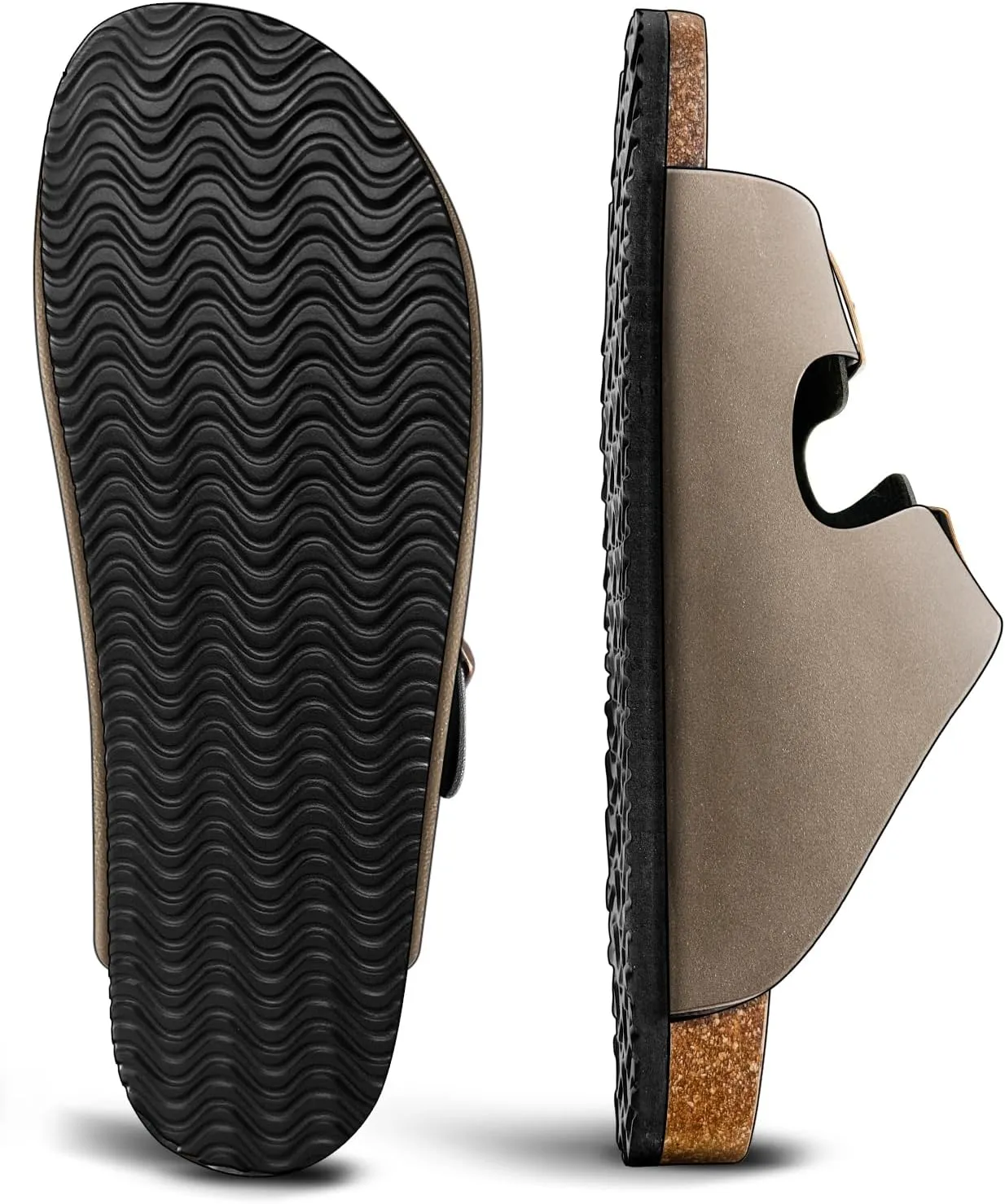 BULLIANT Men's Sandals-Flat Slide Sandals Men Women slip-On-Rubber Outsole and Suede Strap