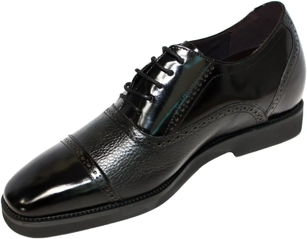 Calden Men's Invisible Height Increasing Elevator Shoes - Black Leather Lace-up Lightweight Formal Dress Oxfords - 2.8 Inches Taller - K320021 - Size 6.5 D(M) US