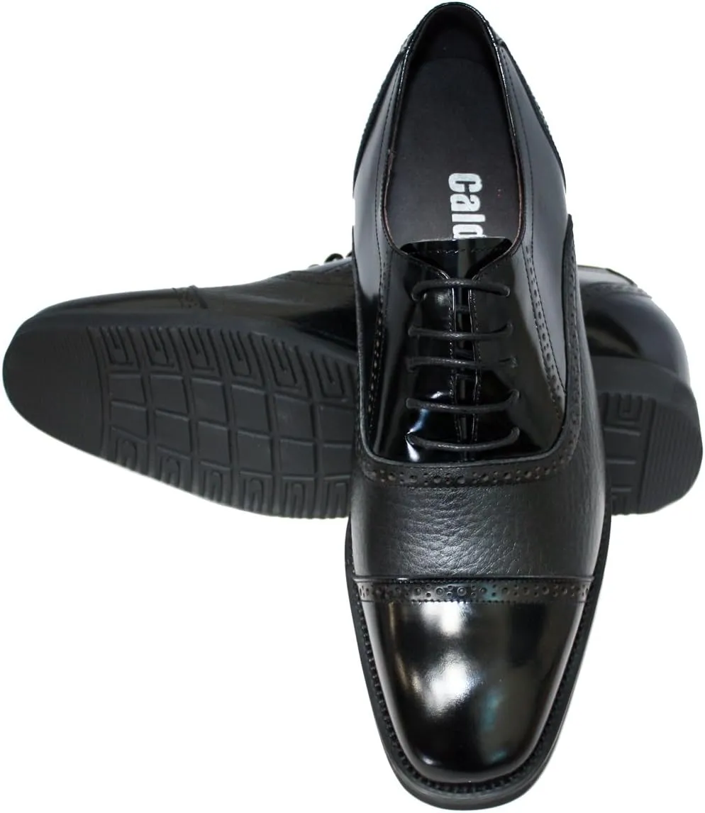 Calden Men's Invisible Height Increasing Elevator Shoes - Black Leather Lace-up Lightweight Formal Dress Oxfords - 2.8 Inches Taller - K320021 - Size 6.5 D(M) US