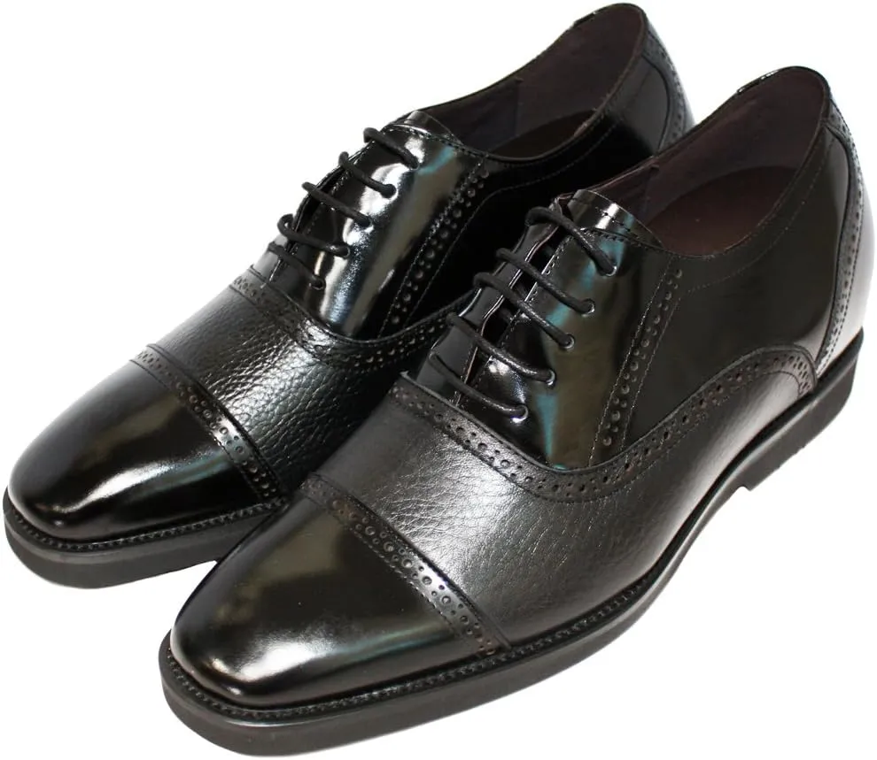 Calden Men's Invisible Height Increasing Elevator Shoes - Black Leather Lace-up Lightweight Formal Dress Oxfords - 2.8 Inches Taller - K320021 - Size 6.5 D(M) US