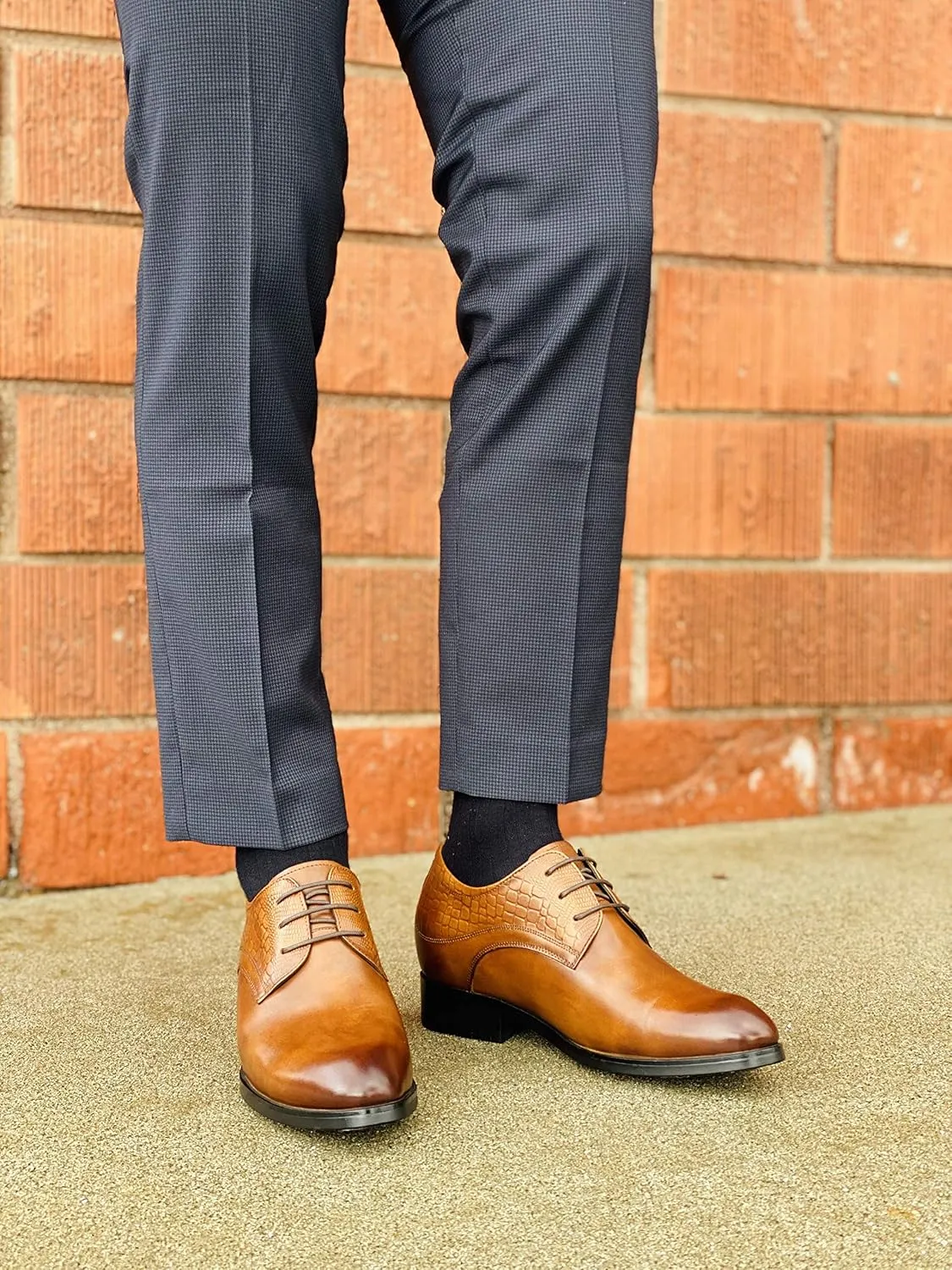 CALTO Height Increasing Elevator Shoes 3 Inches Taller - Light Tan Leather Dress Shoes - Men Invisible Elevated High Heels Oxfords A329013 - Size 11.5 D(M) US