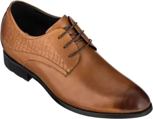 CALTO Height Increasing Elevator Shoes 3 Inches Taller - Light Tan Leather Dress Shoes - Men Invisible Elevated High Heels Oxfords A329013 - Size 11.5 D(M) US