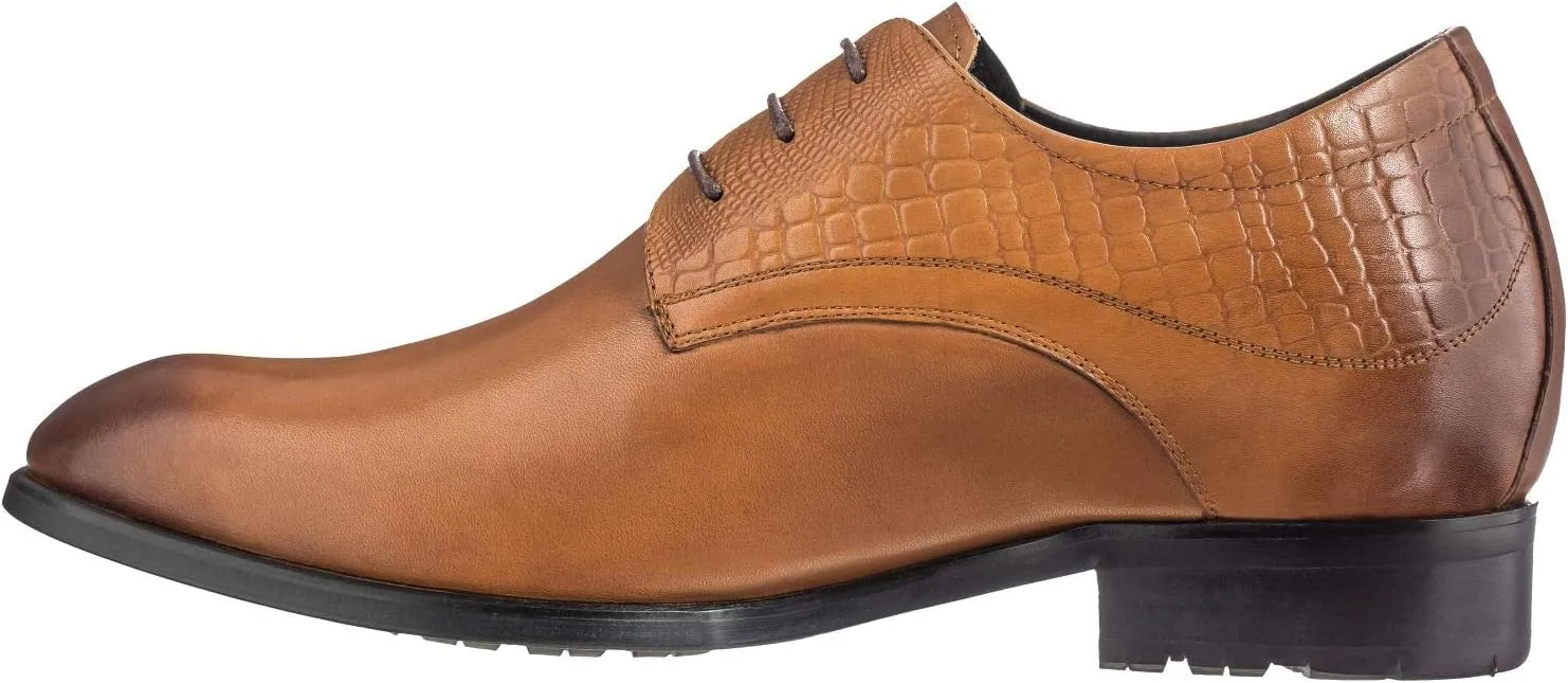 CALTO Height Increasing Elevator Shoes 3 Inches Taller - Light Tan Leather Dress Shoes - Men Invisible Elevated High Heels Oxfords A329013 - Size 11.5 D(M) US