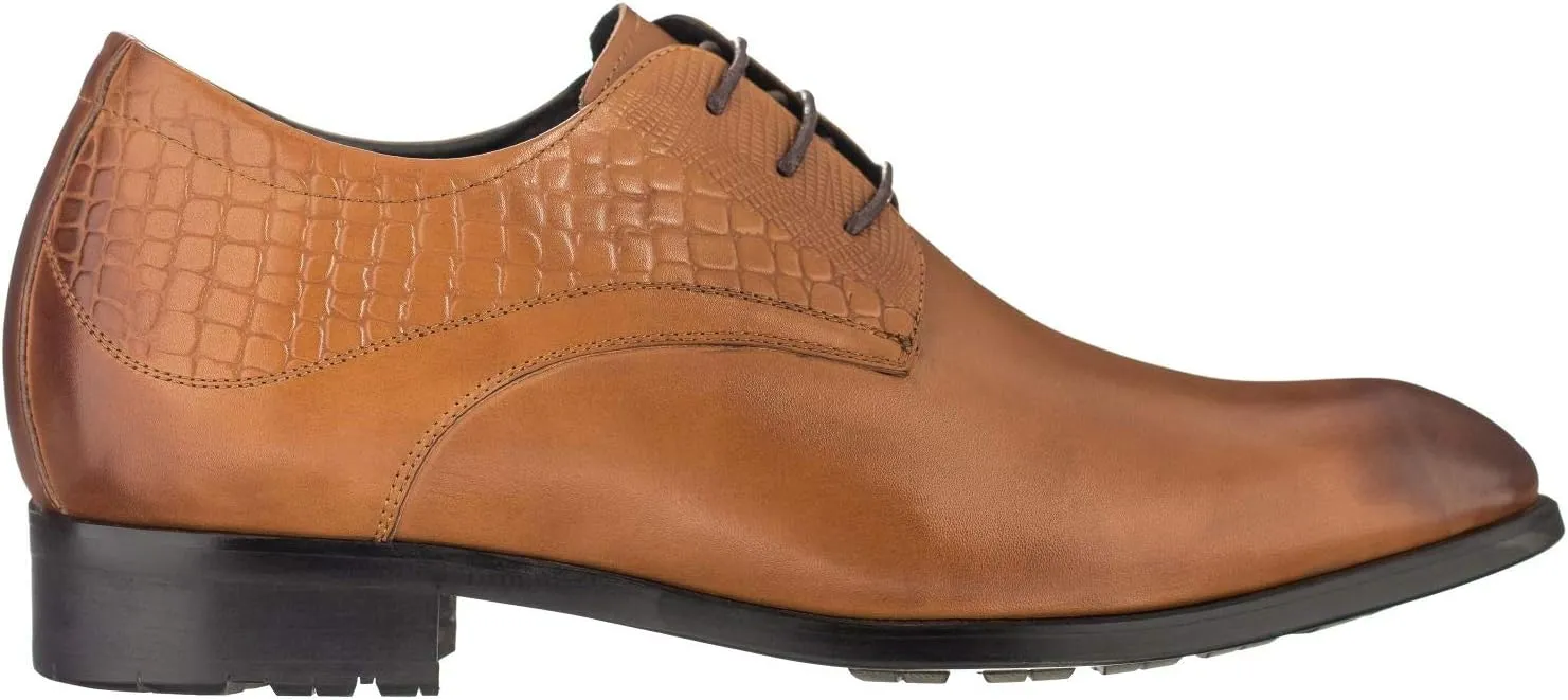 CALTO Height Increasing Elevator Shoes 3 Inches Taller - Light Tan Leather Dress Shoes - Men Invisible Elevated High Heels Oxfords A329013 - Size 11.5 D(M) US