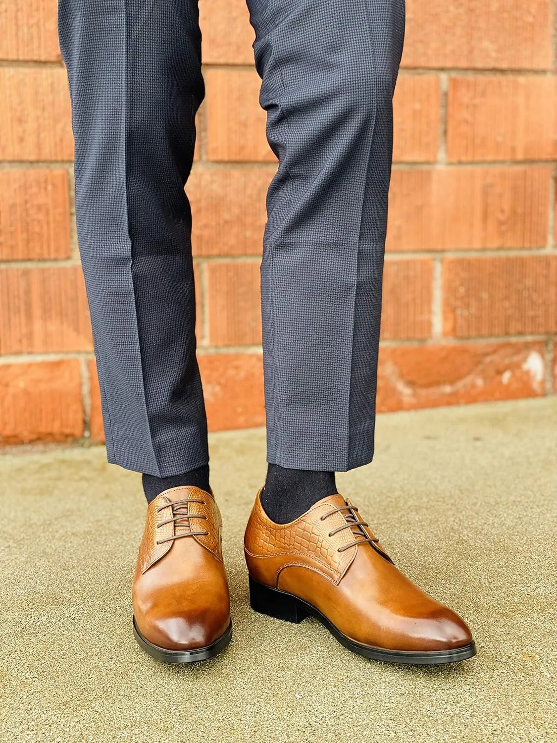 CALTO Height Increasing Elevator Shoes 3 Inches Taller - Light Tan Leather Dress Shoes - Men Invisible Elevated High Heels Oxfords A329013 - Size 11.5 D(M) US