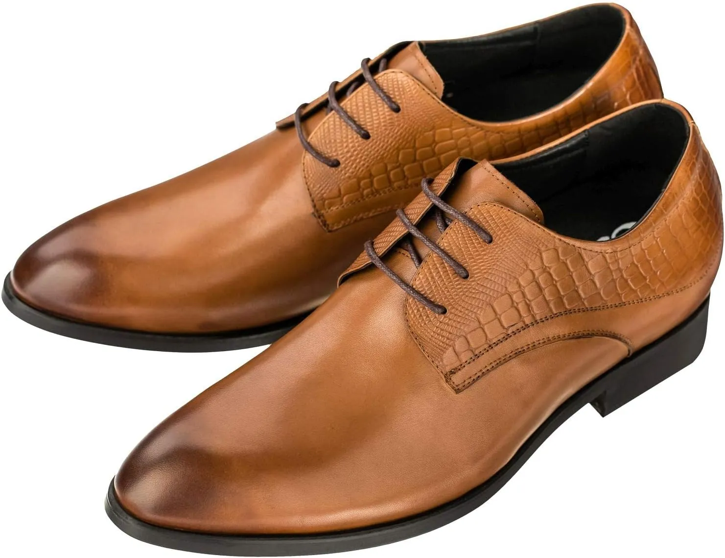 CALTO Height Increasing Elevator Shoes 3 Inches Taller - Light Tan Leather Dress Shoes - Men Invisible Elevated High Heels Oxfords A329013 - Size 11.5 D(M) US