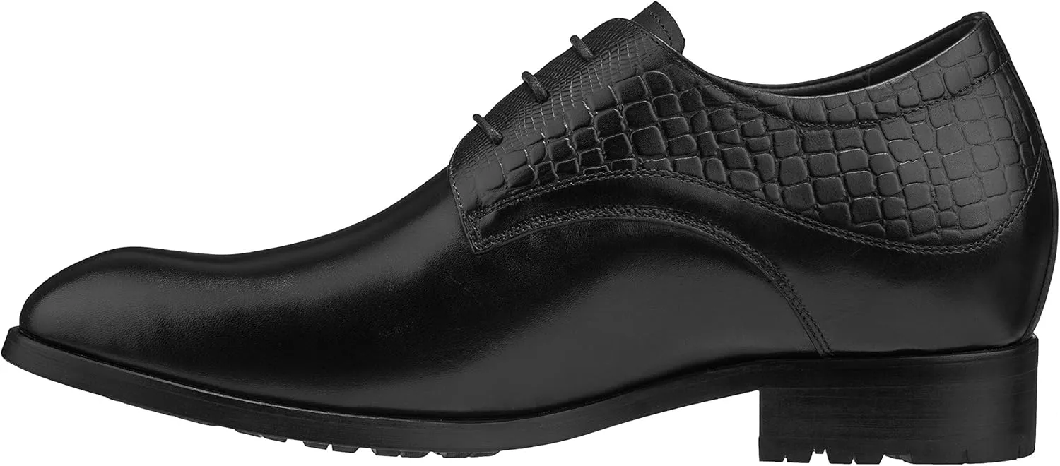 CALTO Mens Elevator Shoes 3 Inches Taller - Height Increasing Black Dress Oxfords - A329011 - Discreet Heels Insole Built-in - A329011 - Size 7 D US