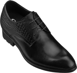 CALTO Mens Elevator Shoes 3 Inches Taller - Height Increasing Black Dress Oxfords - A329011 - Discreet Heels Insole Built-in - A329011 - Size 7 D US