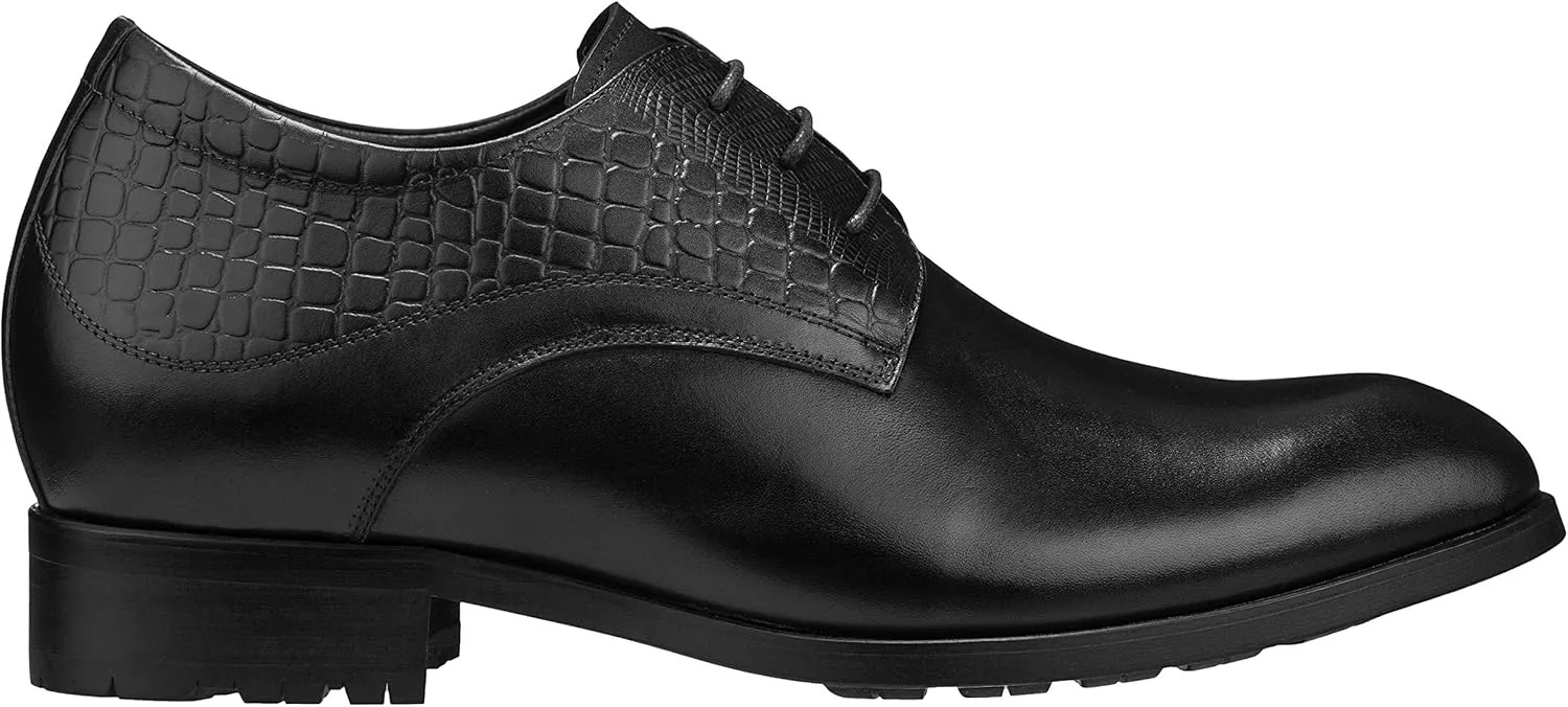 CALTO Mens Elevator Shoes 3 Inches Taller - Height Increasing Black Dress Oxfords - A329011 - Discreet Heels Insole Built-in - A329011 - Size 7 D US