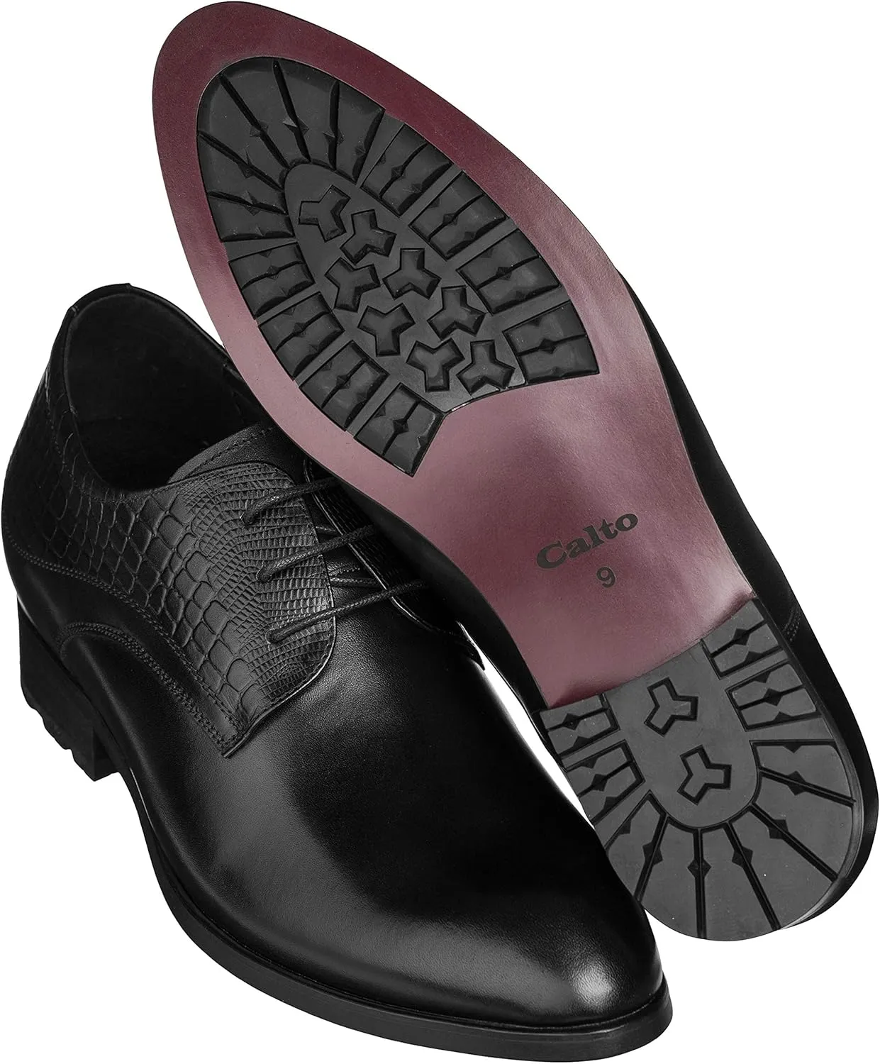 CALTO Mens Elevator Shoes 3 Inches Taller - Height Increasing Black Dress Oxfords - A329011 - Discreet Heels Insole Built-in - A329011 - Size 7 D US