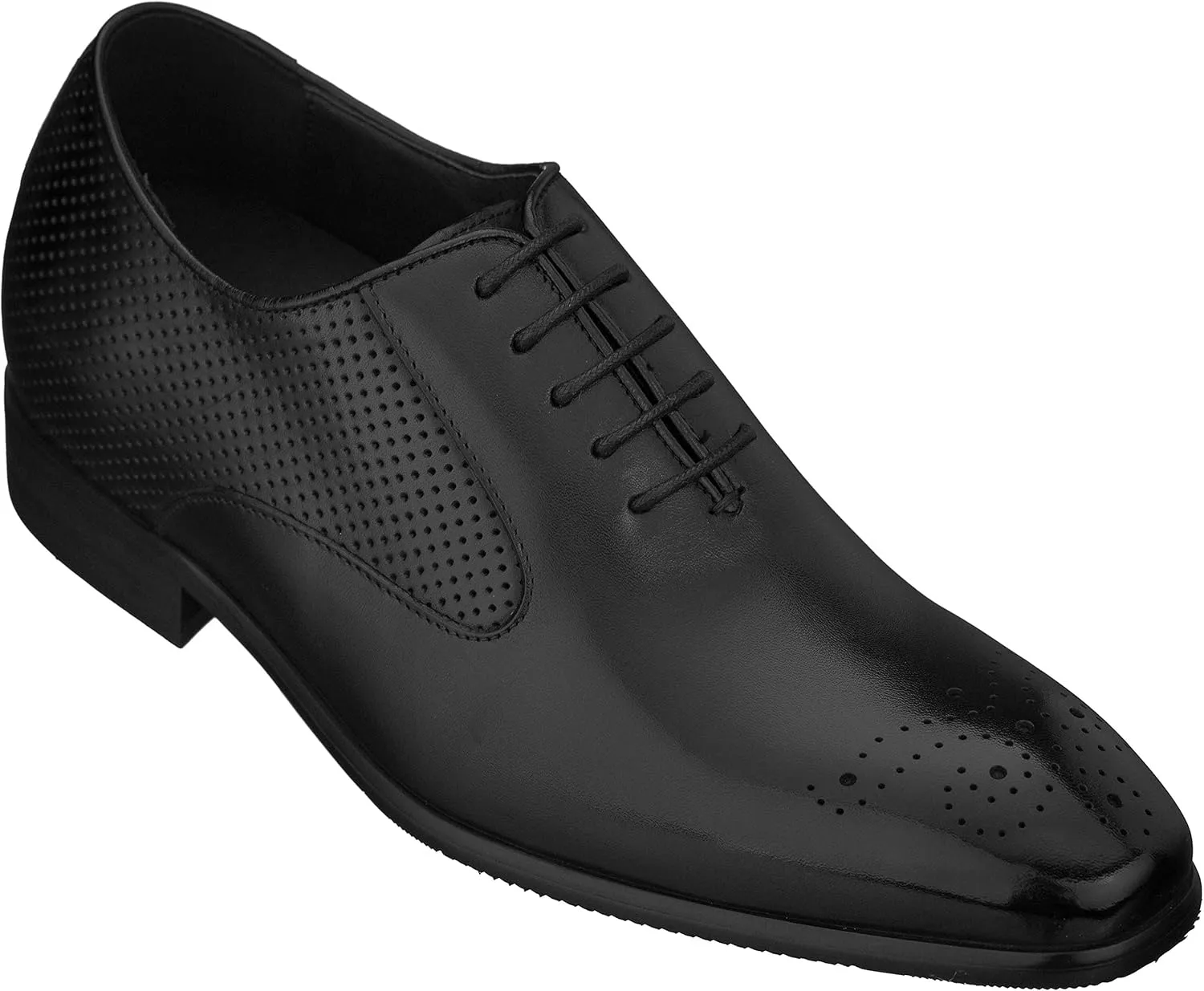 CALTO Men's Invisible Height Increasing Elevator Shoes - Black Premium Leather Lace-up Formal Oxfords - 2.4 Inches Taller - Y6012 - Size 7 D(M) US